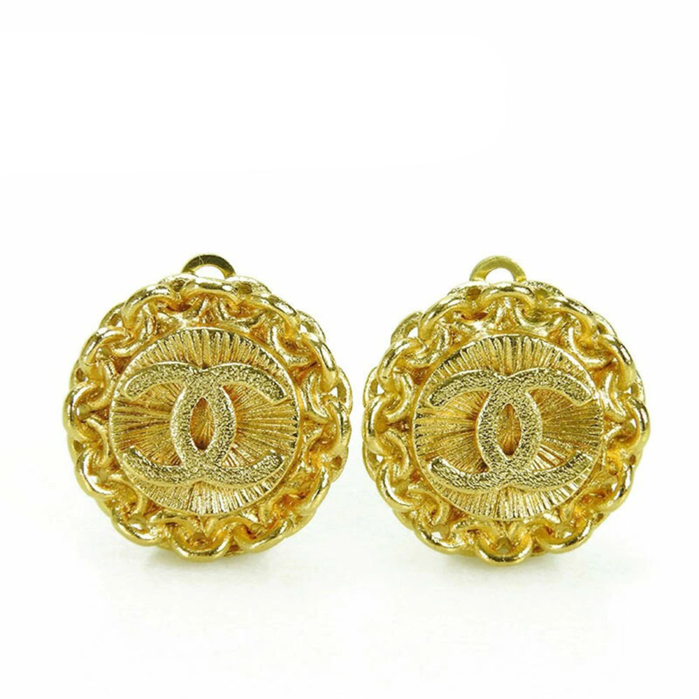 CHANEL Authentic Vintage Gold Logo Earrings - Picture 3 of 3